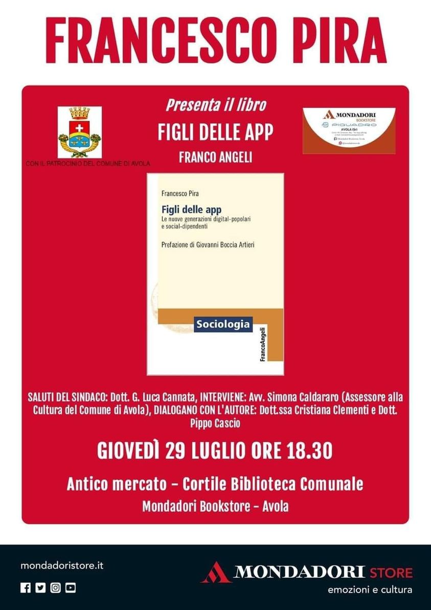 Avola, domani pomeriggio la presentazione del libro Figli delle App del sociologo Francesco Pira