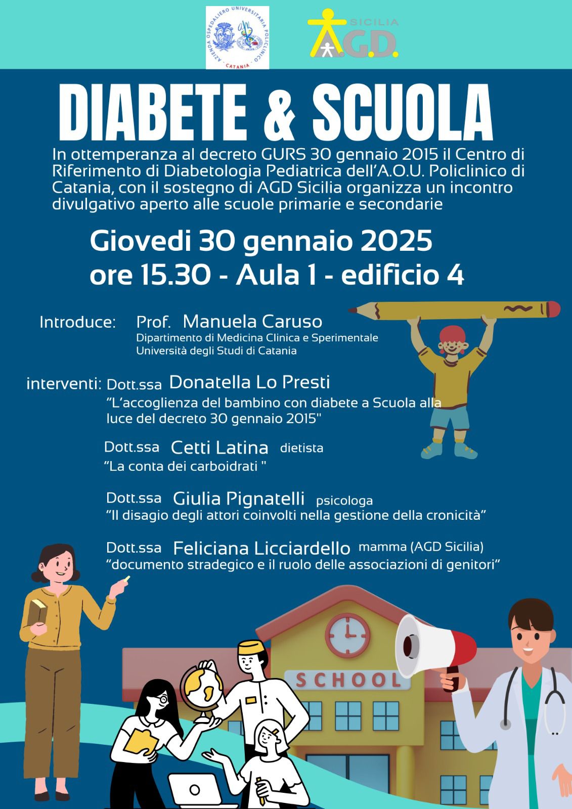 Centro Regionale di Riferimento e AGD Sicilia: corso di formazione per insegnanti sulla gestione del diabete di tipo 1 a scuola