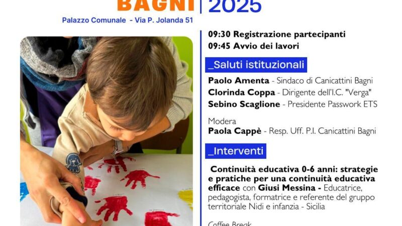 La continuità didattica ed educativa”, importante incontro formativo per operatori 0-6 anni, sabato 8 febbraio 2025 al Comune di Canicattini Bagni con il Gruppo Nazionale Nidi e Infanzia