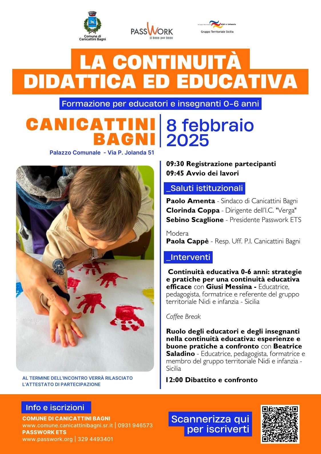 La continuità didattica ed educativa”, importante incontro formativo per operatori 0-6 anni, sabato 8 febbraio 2025 al Comune di Canicattini Bagni con il Gruppo Nazionale Nidi e Infanzia